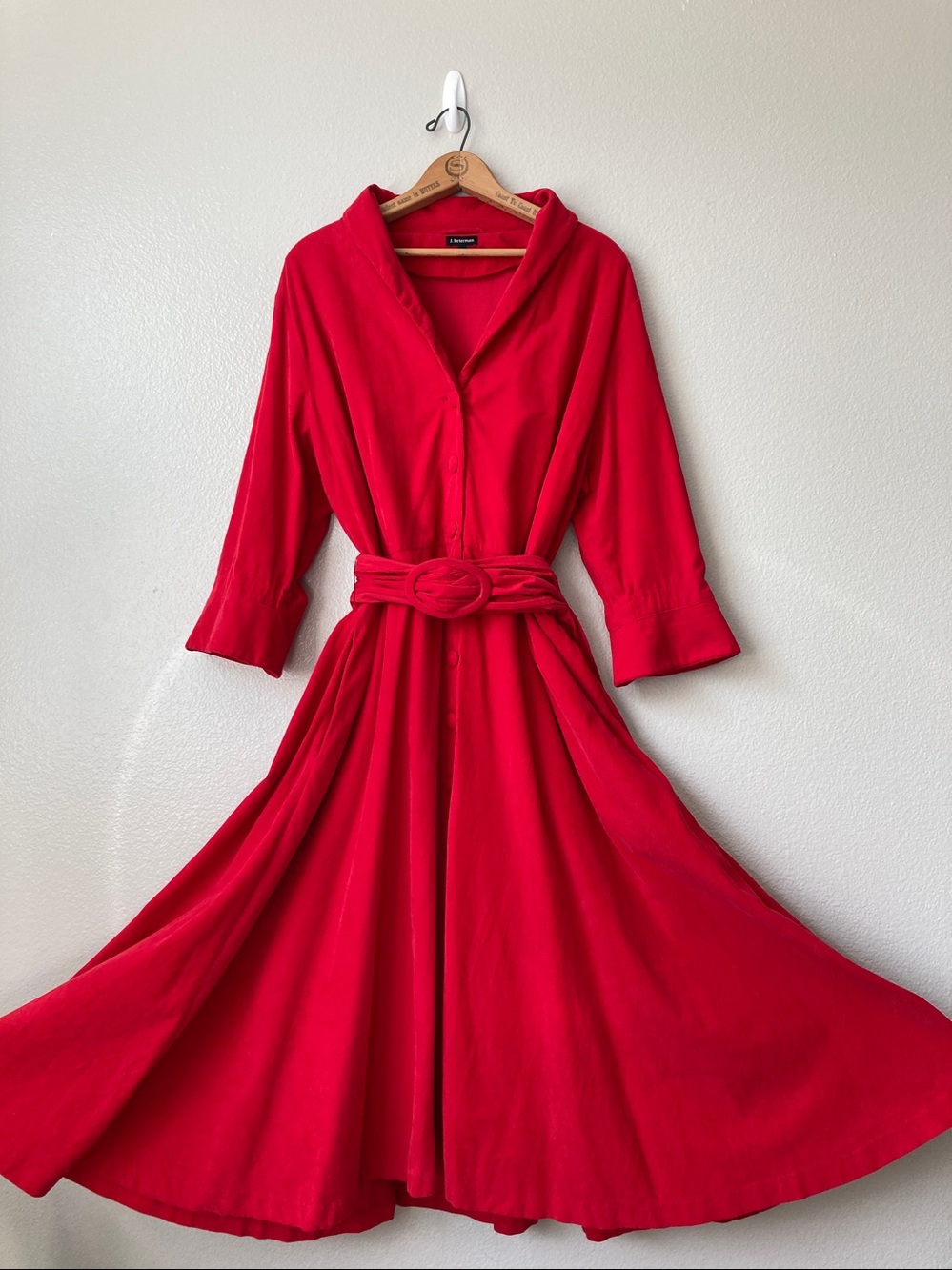 J. Peterman corduroy shirtdress button front dress 3/4 sleeves pockets sz 20